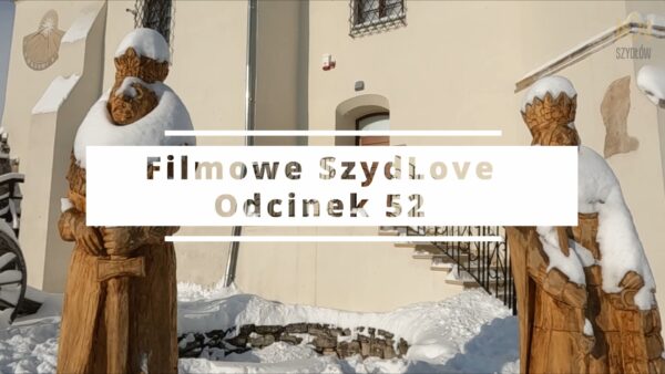 Rzeźby przysypane śniegiem na tle Skarbczyka, napis Filmowe SzydLove Odcinek 52